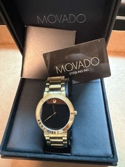 Movado Museum Swiss Made Sapphire Quartz 40mm Gold-Tone Black Dial Box