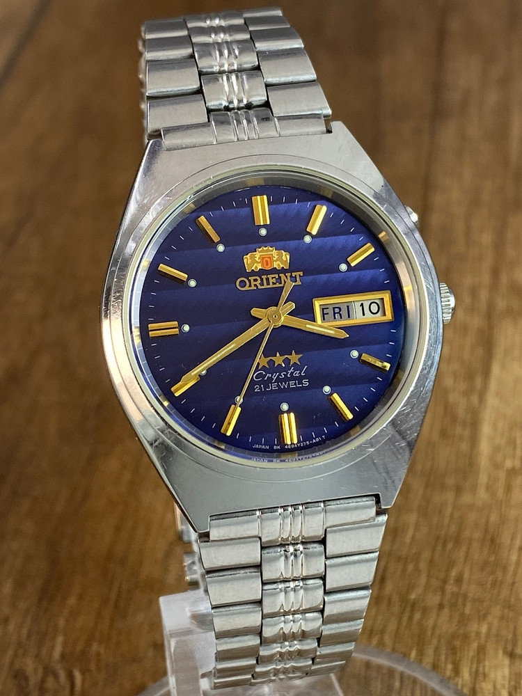 Orient Crystal 3 Stars Blue Wave Vintage automatic 21 jewels Japan mens watch