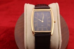Vintage Men Seiko quartz Barrel-Tank Black Dial ,Dark Brown leather Dress Watch