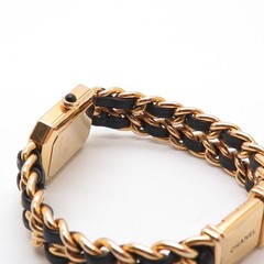 Vintage CHANEL H0001 Black Dial Plated Gold/leather Quartz Watch