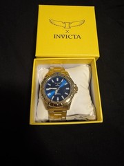 Invicta Specialty Men’s Quartz Analog Watch Blue Dial Gold Bracelet Box