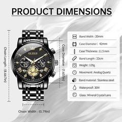 OLEVS Watches Men Stainless Steel ALL BLACK Chronograph Watch Luxury Big Face
