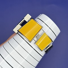 Ladies Geneva Asymmetrical Unusual Shaped Yellow Enamel Bezel Hinged Cuff Watch