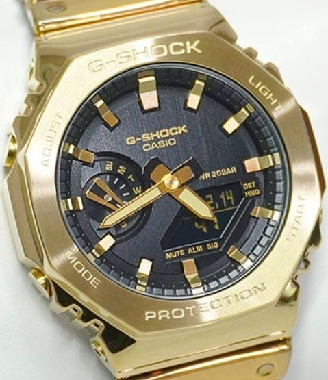 Men’s Watch G Shock 2100 Type Quartz Case Width 45mm Slim Polyurethane Belt Gold