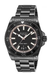 GUCCI Dive YA136213 Date Quartz Black Dial Mens Watch 45mm.