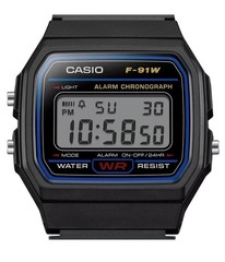Casio F-91W Retro Digital Watch Black Resin Strap Alarm LED Light New In Box