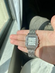 Men’s Silver Tone Square Wristwatch/ Working/ New Battery /33 mm Case Size