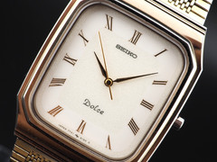 Vintage NEAR MINT Seiko DOLCE 7741-5130 Gold Quartz Mens Watch JAPAN