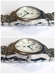 CELINE Men’s Waterproof Quartz Watch Blue Dial Macadam SS Leather Band Used