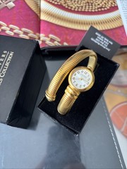VINTAGE Joan Rivers Watch Snake Wristbands Cuff Foiled Gold Tone WORKING New Bat