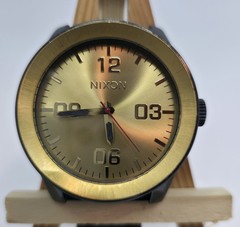 Nixon The Corporal Quartz Analog Watch Black SS Bracelet Gold Sunburst Dial READ