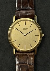 Vtg New 1979 SEIKO SQ Slim (4mm) Men’s 34mm Quartz Watch Gold Case Dial 8 Jewels