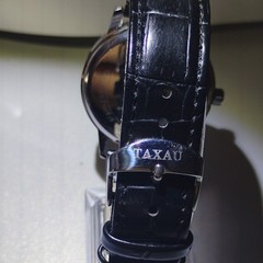 TAXAU Quartz Silver Dial Day Indicator Black Leather Stainless Steel Watch