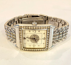 Brighton Diamond Bar Watch Silver Plate, Pave Crystals, New Battery, 7″
