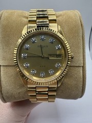 Wittnauer QWR Gold-Tone Stainless Steel Watch Day/Date Gemstone Markers