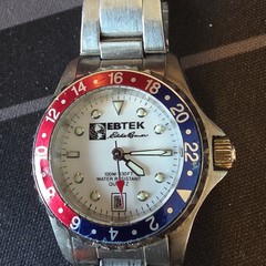 Eddie Bauer EBTEK Unisex Quartz Watch Date 100m Red/Blue Bezel SS Bracelet