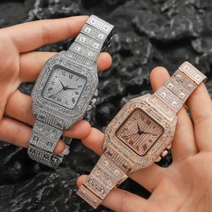 Classic Luxury Business Men’s Steel Strap Square Roman Scale Rhinestone