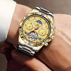 GLENAW Men’s skull automatic mechanical watch high-grade gold dial luminous