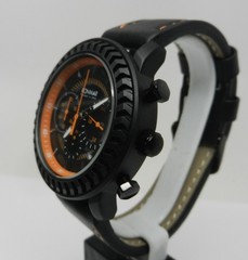 Men’s 44mm Chronograph Date Dial Black Orange With Leather Strap Rugged Watch