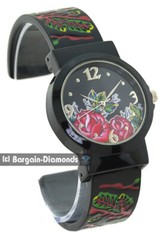Ladies Black Floral print red green blue yellow dial Success Watch 6.5″-7″ Cuff