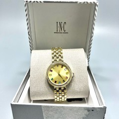 I.N.C. International Concepts Womens Gold Tone Crystal Quartz Watch