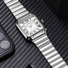 Luxury Silver Square Watch with Roman Numerals for Men | Versatile 33mm Design