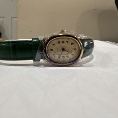 PASCAL Women’s Quartz Dress Watch Oval Gold Tone Beige Arabic Green Leather