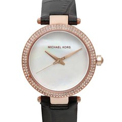 Michael Kors Mini Parker Steel Rose Gold-Told MOP Dial Leather Band Watch MK2591