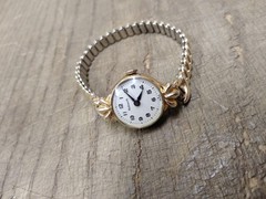 Vtg Ladies Wadsworth Wind Up Wristwatch 10K RGP Bezel 17j Flex Size 7.5″ Works!