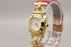 Gucci 6300L White Dial Gold Pink Belt 21.5mm Quartz Women’s Watch [Near MINT]