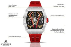 Asorock watches | Silver/red Motorsport V2 automatic | 44mm | Stainless Steel |