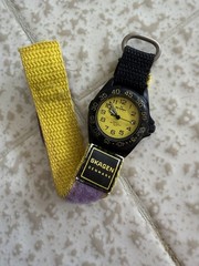 Skagen Quartz Analog Wristwatch Yellow Dial Black Case Fabric Strap