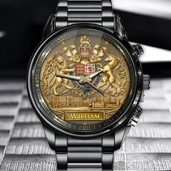 Personalized British Royal-Style Crest Watch – Custom Name for Heritage Lovers