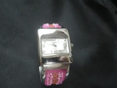 JOY-Clip-on Bracelet QTZ Watch – PINK adorned Stainless Steel