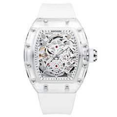 KIMSDUN Skeleton Sport Watches,Mechanical Wristwatch,Transparent Tonneau Case