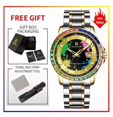 GLENAW Rainbow Circle Mechanical Luxury graffiti dial Waterproof Men Watch