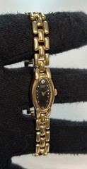 Pulsar Gold Tone Watch Women V220-5899 12mm Black Oval Dial Working