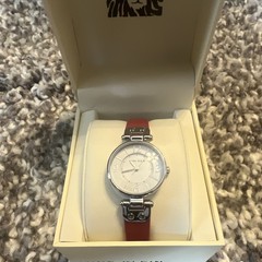 Anne Klein Women’s Quartz Analog Watch 26mm White Dial Red Leather Strap Box