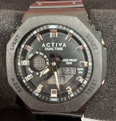 Activa Dual Time Quartz Analog/Digital Watch 44mm Black 30m Strap acw423-002