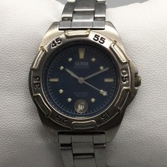 Guess Waterpro Womens Watch 30mm Blue Dial Silver Tone Date New Battery 5.75″