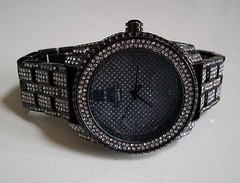 Men’s black hematite finish stone fashion dressy hip hop link watch