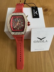 (Red) ONOLA Men’s Autom- Mech Watch JN305 – high-quality, sporty, skeleton.