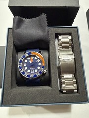 NIB- HELM Khuraburi watch blue/orange face with blue band & SS Bracelet