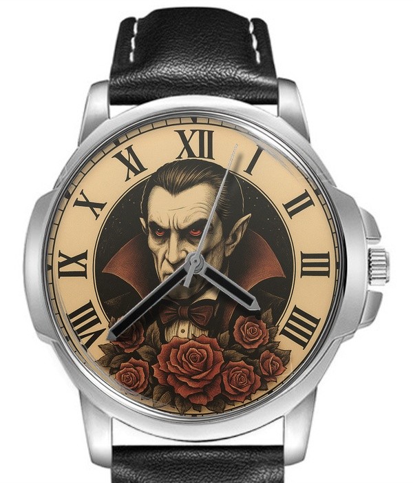 Count Dracula Roman Numerals Leather Strap Big Dial Wrist Watch