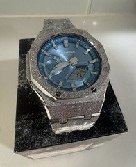 Authentic Casio G-Shock GA-2100 Custom Frosted Silver Mod Ice Blue Dial