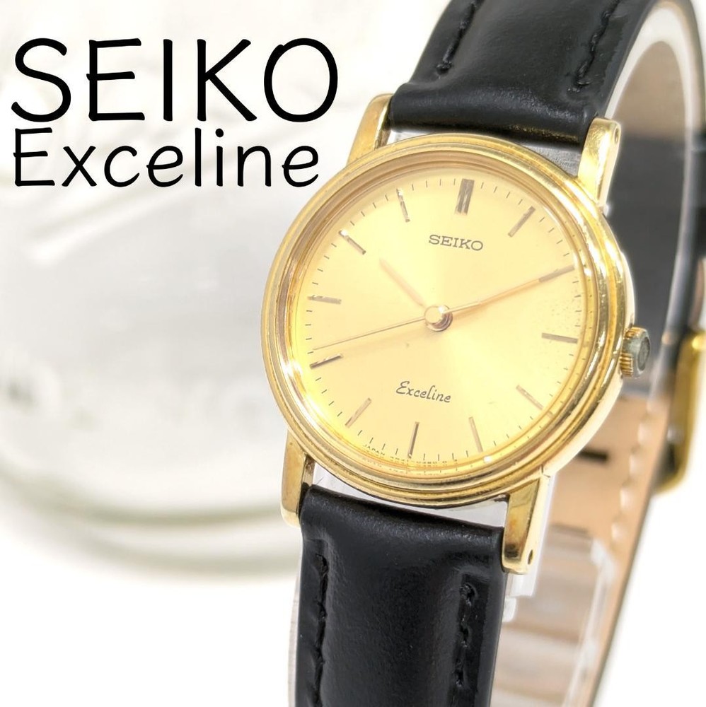 SEIKO Exceline Quartz Dress Watch 3 Hand Gold Dial Gold Case wrist 16.0cm/6.3in