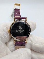 JOWISSA Roma Swiss Made Quartz 50m 30mm Purple Dial Gold Case Leather Strap NOS