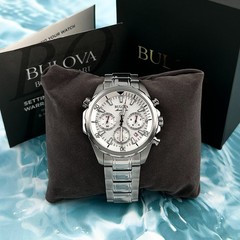 Bulova Marine Star 96B255 white Dial Chronograph Men’s Classic Quartz Watch 43M