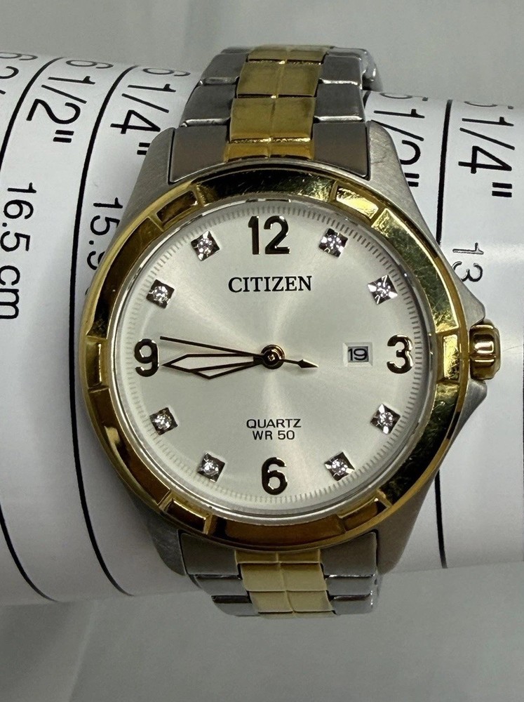 Citizen Women’s Quartz Two Tone Watch White Dial Diamond Hour Markers Date WR 50
