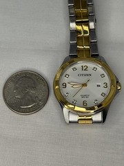 Citizen Women’s Quartz Two Tone Watch White Dial Diamond Hour Markers Date WR 50